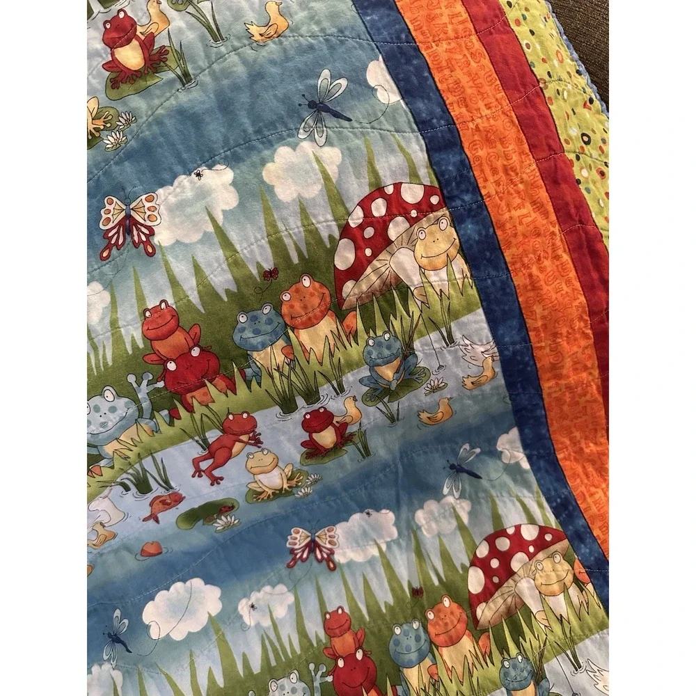 Handmade Vintage Quilt Baby/Toddler Wall Hanging Mushrooms, Frogs Butterflies